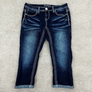 Amethyst Jeans Womens 5 Blue Skinny Capri Stretch Cuffed Distressed Denim